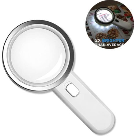 High-power 5x illuminated magnifying glass, large 90mm field of view without distortion