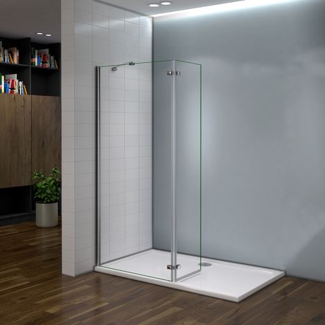 [PRODUIT D'OCCASION]Paroi de douche 100x200cm avec retour pivotante 40cm et barre de fixation extensible  AICA verre anticalcaire