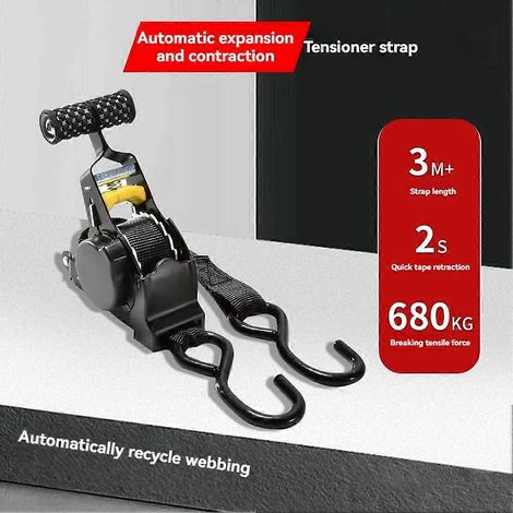 Sangle de tension automatique, sangle de chargement, sangle rétractable, sangle à cliquet pour moto, sangle à bagages (1/4)