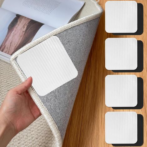 8PCS Rug Grippers, Anti Derapant Tapis Lavable, Anti Glisse Réutilisable pour Revêtements de Sol Stratifiés, Parquets, Carrelages (Carré-Blanc + Carré-Noir) (1/5)