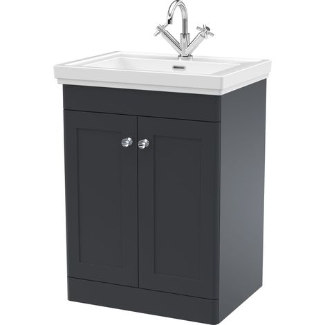 Balterley Swynnerton Traditional Bathroom Floor Standing 2-Door Vanity Unit & Fireclay Basin, Dark Grey, 600mm (1/5)