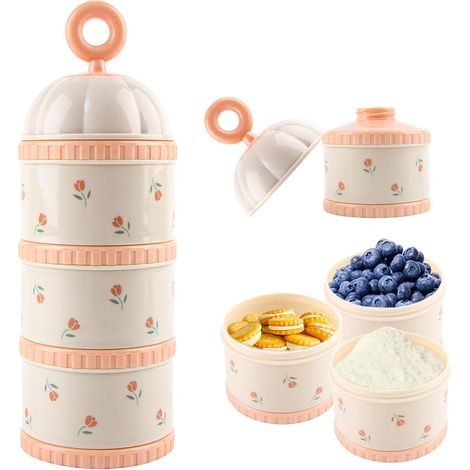 Doseur Lait en Poudre Bebe, Boite Doseuse de Lait Empilable, Boîte à Lait en Poudre Bébé, Compartiment Lait en Poudre, Baby Milk Powder Dispenser, Boîte de Stockage Préparation Bébé (1/5)