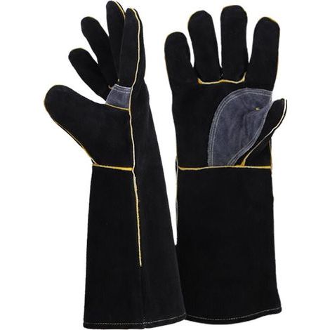Guantes extremadamente resistentes al fuego y al calor, de cuero con costuras de Kevlar, perfectos para chimeneas, estufas, hornos, parrillas, soldadura, barbacoas, soldadura MIG, agarraderas y manipu (1/4)