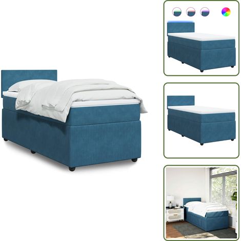 Sommier à lattes de lit avec matelas bleu 90x190 cm velours - Sommier À Lattes De Lit - Sommiers À Lattes De Lit - Lit - Meuble De Chambre À Coucher (1/5)