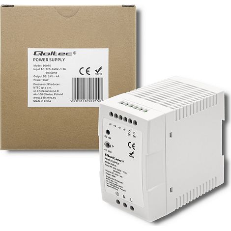 Fuente de alimentación Qoltec para carril DIN  96 W  24 V  4 A  Blanca  Delgada (1/5)