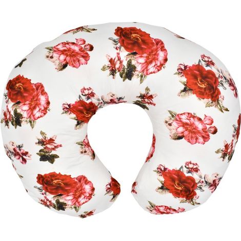 Taie d'oreiller en mousse pressée à emboîter - fond blanc à fleurs rouges (1/5)