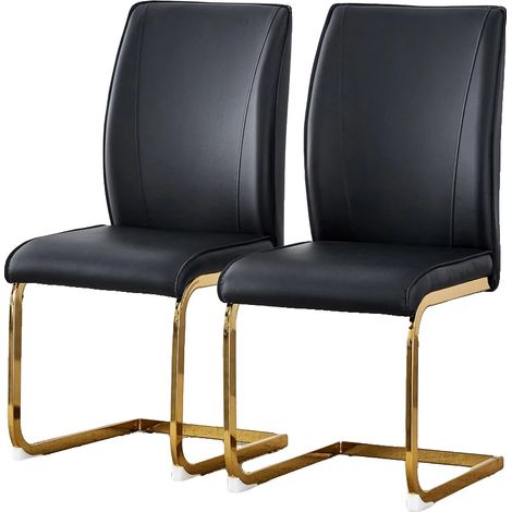 Sillas de comedor, diseño ergonómico, material fácil de limpiar, patas negras y doradas - juego de 2 (1/2)