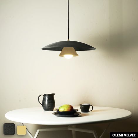 Lampe de suspension en velours - OLEMI VELVET OLIVE - CITRON (1/2)