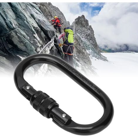 Mousqueton noir XD-Q96068, verrou en acier à anneau en O, boucle de sécurité, type rail, 25KN. (1/5)