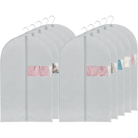 Lot de 10 housses de vêtements avec zip, antipoussière et étanches, pour costumes, manteaux et chemises, taille 60x100 cm.