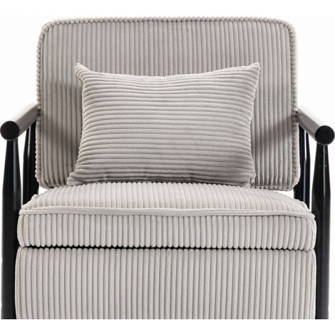 Poltrona accent in velluto grigio chiaro con struttura in legno e cuscino lombare MODENUIT (1/5)