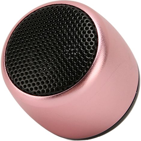 Mini enceinte Bluetooth rose avec caisson de basses puissant, rechargeable par USB et portable en métal pour téléphone et tablette. Compatible avec téléphones et tablettes. (1/5)