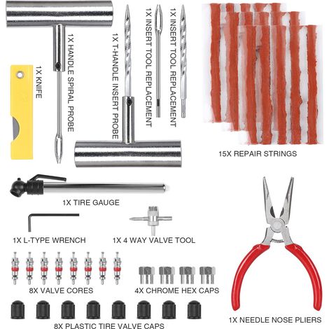 46 Kit di riparazione pneumatici ARB per camper, SUV, ATV, berline, moto, camion, trattori, rimorchi, kit di riparazione forature e forature (1/4)