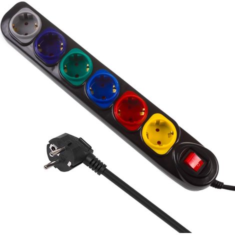 Maclean MCE509 B multipresa nera 6 prese 1,5 m cavo (1/5)