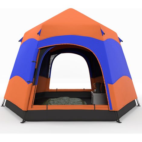 Tente double couche instantanée 4 personnes étanche hexagonale 4 saisons dôme moustiquaire 2 portes avec housse