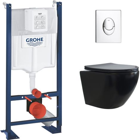 Pack WC Grohe Rapid SL Project + Cuv. KELOS Flush Noir mat + Plaque Chomé