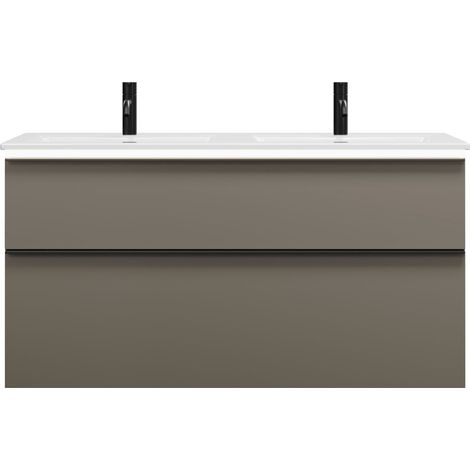 burgbad Eqio Slim double lavabo en céramique, meuble sous-lavabo