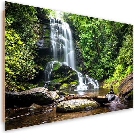 Quadro deco panel, Cascata nella foresta verde - 60x40 (1/5)