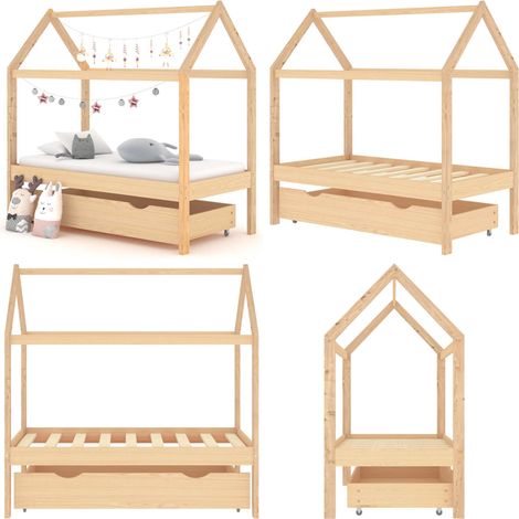 Kinderbett mit Schublade Massivholz Kiefer 70x140 cm - Holz Kinderbett - Kiefernholz Kinderbett - Kinderbett Mit Schublade - Jugendbett - Kinderzimmereinrichtung - Home & Living (1/5)