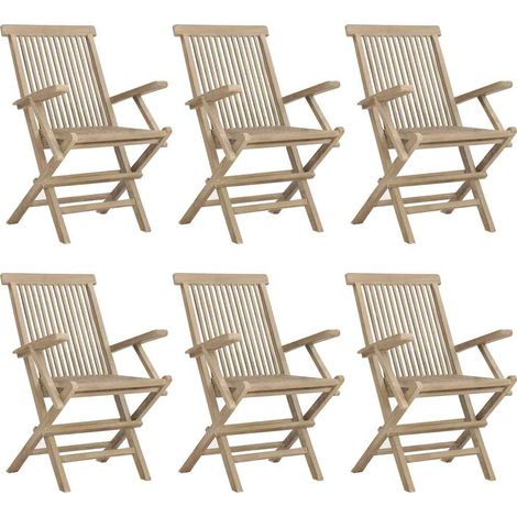 Maison Exclusive - Sedie pieghevoli, 6 pezzi, grigie, 56x61x89 cm, in legno massello di teak (1/5)