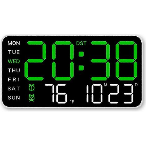 Horloge numérique moderne sans cadre, idéale pour les bureaux, grand écran LED, double alarme, convient également aux chambres et aux salons, lumière blanche/verte. (1/5)