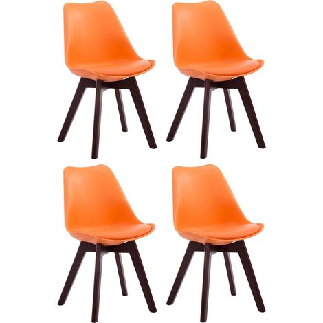 Lot de 4 chaises de salle à manger design scandinave en plastique et PVC orange et piètement à 4 pieds en bois foncé 100008797 (1/4)