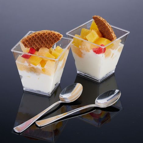 Relaxdays Dessertschalen 50er Set, 210 ml, wiederverwendbar, Nachtischschale für Eis & Tiramisu, Kunststoff, transparent