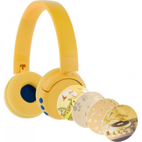 Casque audio pour enfants BuddyPhones PopFun - Casque sans fil - Volume limité à 84/95 dB - Autonomie de 24 heures - Bluetooth - Microphone intégré - Autocollants amusants inclus - Jaune (1/5)