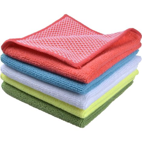 Chiffon Microfibre - 30 x 30 cm - Double Face Poly Scour - Pour Nettoyage Cuisine Vitres Acier Inoxydable Écrans - Lot de 5 (1/5)