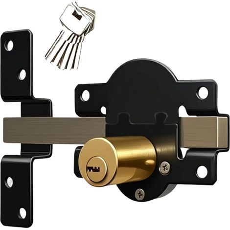 Serratura per cancello a lungo raggio, 70 mm, doppia chiusura, acciaio inox, per cancelli in legno, 5 chiavi