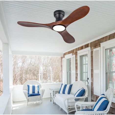 Ventilateur de plafond LED 106 cm en bois et métal noir, facile à monter pour salon FLORAGRACE (1/5)