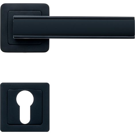 Lot de 2 poignées CHAI noir mat + 2 rosaces cylindre noir mat (1/4)
