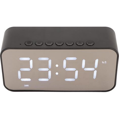 Enceinte Bluetooth sans fil, son stéréo, réduction de bruit, affichage de la température, diffusion vocale, radio FM, miroir, réveil, noir (1/5)