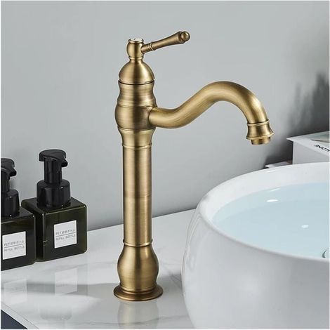 Robinets Mitigeur Lavabo Cuivre Rétro Anti-Éclaboussures pour Salle de Bains Toilettes Évier Comptoir (1/3)