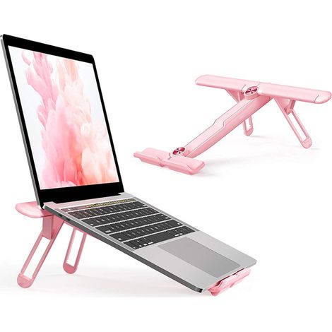 Support d'ordinateur portable pour bureau, portable ergonomique réglable, support d'ordinateur, silicone antidérapant rose (1/5)