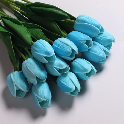 12 tulipes artificielles en latex, bouquet de mariée artificiel pour la maison, les mariages, les fêtes, la décoration de bureau et les compositions florales.-AquaForge (1/5)