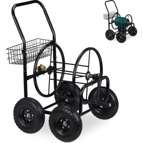 Black 4 wheel hose trolley