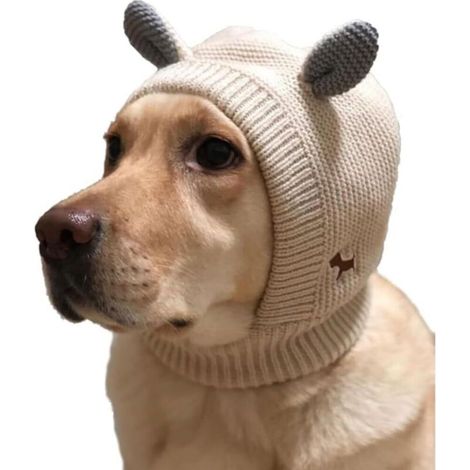 Cache-oreilles pour chien - pour garder les oreilles du chien au chaud et calmer les aboiements anxieux - 1 pièce, beige, 36-48 cm (1/5)