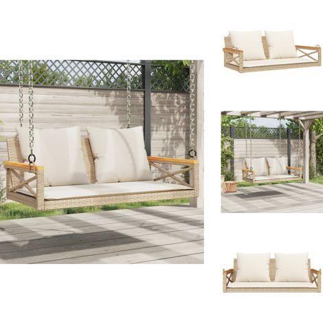 Balancelle avec coussins beige 109x62x40 cm résine tressée - Balancelle De Jardin - Banc De Jardin - Chaise Suspendue - Fauteuil Suspendu - Relax  Jardin (1/5)