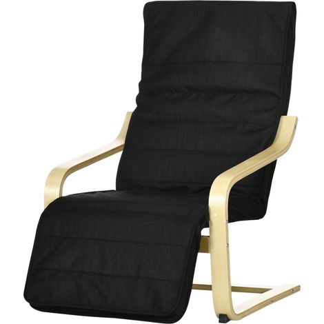 Fauteuil confortable pour se détendre, avec repose-pieds réglable et amovible, 94 x 66,5 x 100 cm, bois massif, noir