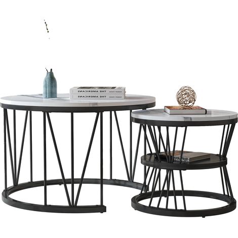 Kaffeetisch, Rundes Design, Moderner Stapelbar, Schwarzes Bein (1/2)