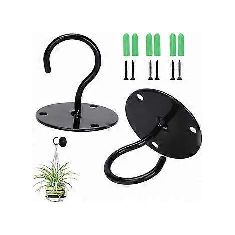 Lot de 2 crochets muraux/plafond, supports métalliques pour plantes, lanternes, mangeoires à oiseaux, carillons, jardinières, etc., pour l'extérieur. (1/4)