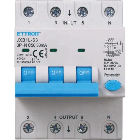 ETTROIT interruttore Magnetotermico Differenziale 3P+N 50A 30mA 380V-6KA JX265061 (1/5)