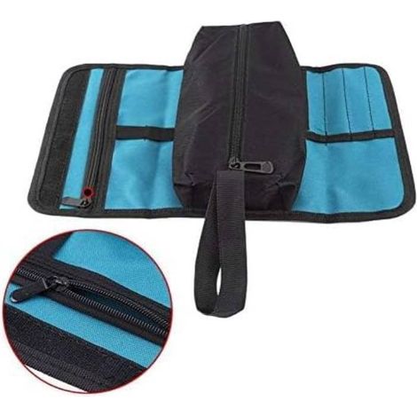 Bolsa de herramientas, bolsa de herramientas enrollable pequeña, bolsa de herramientas de lona, bolsa de almacenamiento con cremallera y hebilla para electricista, fontanero, mecánico (1/5)