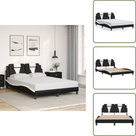 Bettgestell mit Kopfteil Schwarz und Weiß 140x200 cm Kunstleder - Bettstellengestell - Doppelbett - Schlafzimmermöbel - Kunstlederbettwäsche - Boxspringbett