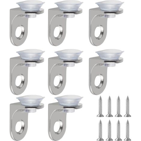 8 Pièces Pince à Verre en Alliage de Zinc – Support Étagère avec Ventouse Forte, Structure Monobloc et Vis Incluses, pour Tablettes en Verre ou Bois (1/5)