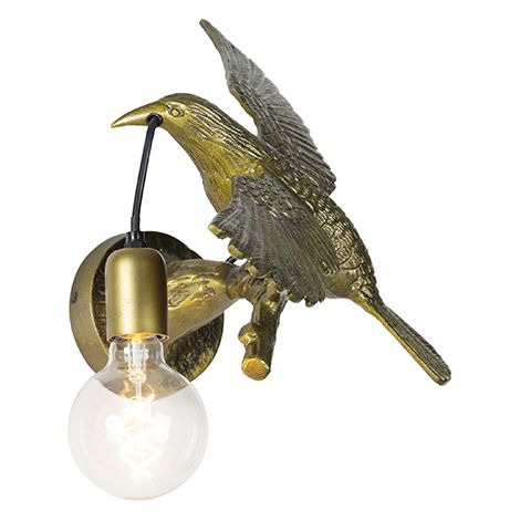 Qazqa – Applique murale vintage en laiton – 1 lumière E27 – Longueur 180 mm – Doré – Éclairage intérieur pour salon et chambre