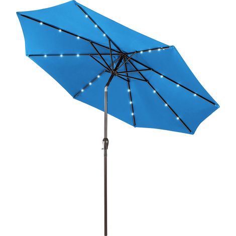 Ombrellone con luci LED da giardino in ferro Ø300cm Parasole da esterno spaggia Azzurro