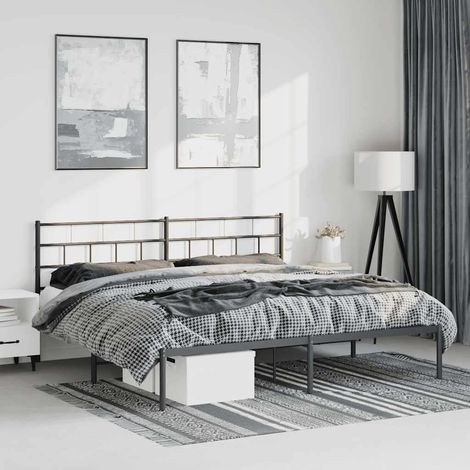 Metal Bed Frame without Mattress with Headboard Black 193x203cm vidaXL (1/5)