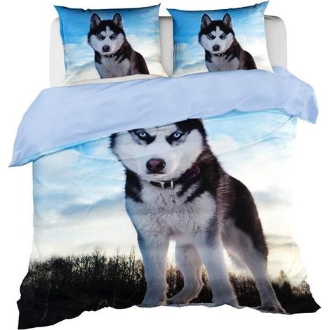 Housse de Couette 220x240 Chien Husky, Microfibre 3D Imprimée Chien Husky Parure de Lit,avec 2 x Taie d\'Oreiller 65x65 cm